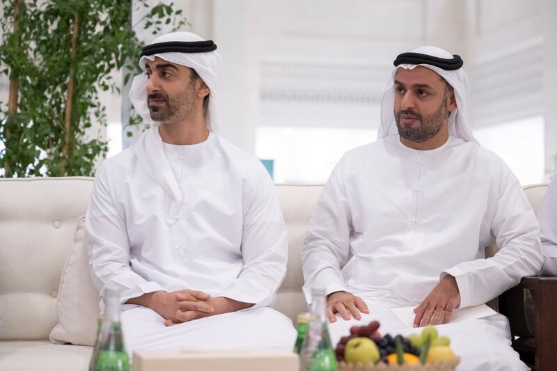 Sheikh Mohamed bin Hamad, adviser for Private Affairs to the Presidential Court, right, and Sheikh Hamdan bin Mohamed attend the meeting 