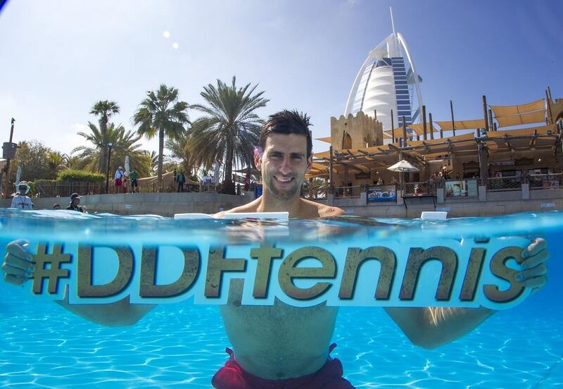 Novak Djokovic shown promoting the Dubai Duty Free Tennis Championships at Wild Wadi Waterpark in Dubai. Photo Courtesy / Dubai Duty Free Tennis Championships