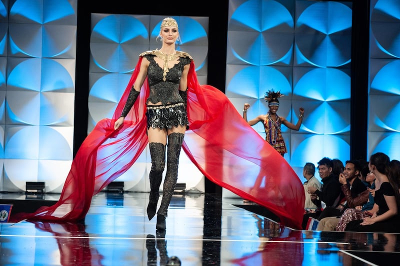 Cindy Marina, Miss Albania 2019 on stage during the National Costume Show at the Marriott Marquis in Atlanta on Friday, December 6, 2019. The National Costume Show is an international tradition where contestants display an authentic costume of choice that best represents the culture of their home country. The Miss Universe contestants are touring, filming, rehearsing and preparing to compete for the Miss Universe crown in Atlanta. Tune in to the FOX telecast at 7:00 PM ET on Sunday, December 8, 2019 live from Tyler Perry Studios in Atlanta to see who will become the next Miss Universe. HO/The Miss Universe Organization