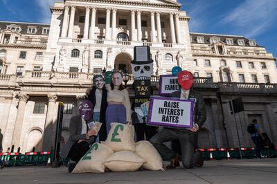 Protesters outside the Bank of England ahead of Thursday's announcement on interest rates. PA