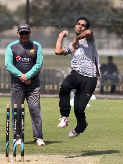 Dubai, United Arab Emirates - October 10th, 2017: UAE bowler Qadeer Ahmed trains with Pakistan's one-day team. Tuesday, October 10th, 2017 at ICC Cricket Academy, Dubai Sports City, Dubai. Chris Whiteoak / The National