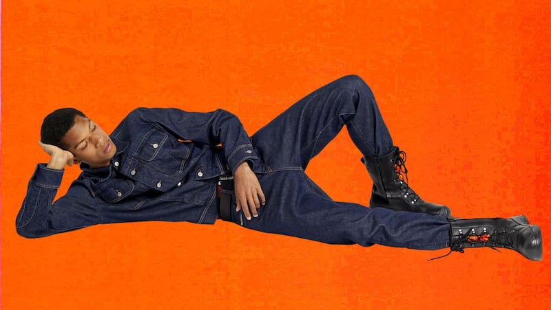 A model wears garments made of the new denim with rubber, by Diesel. Photo: Diesel