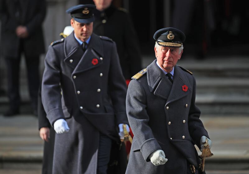 Prince Charles and Prince William at a remembrance service at the Cenotaph in London, in November 2020.