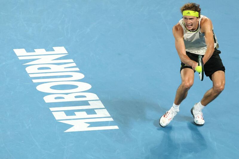 Alexander Zverev hits a return against Novak Djokovic. AFP