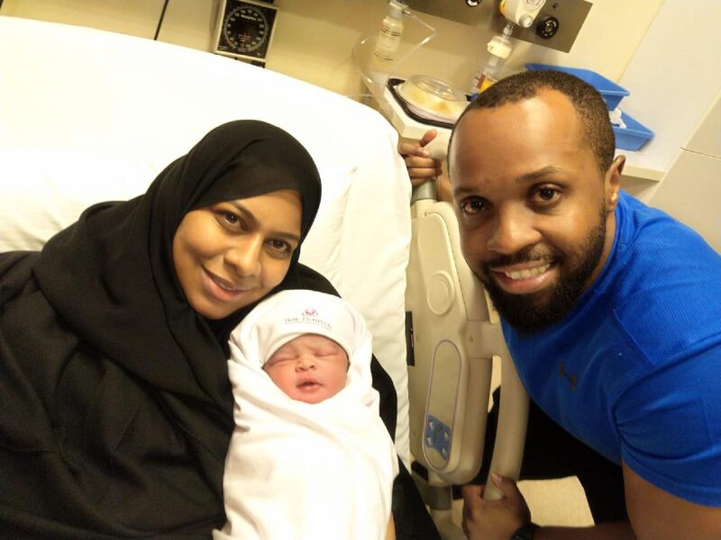 Emirati couple Salem and Salma Mubarak welcomed their baby boy, Khalifa, on the first day of the New Year at RAK Hospital. Courtesy RAK Hospital 