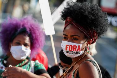 Demonstrators protest against the Brazilian President, in Sao Paulo, Brazil, 21 June 2020. EPA