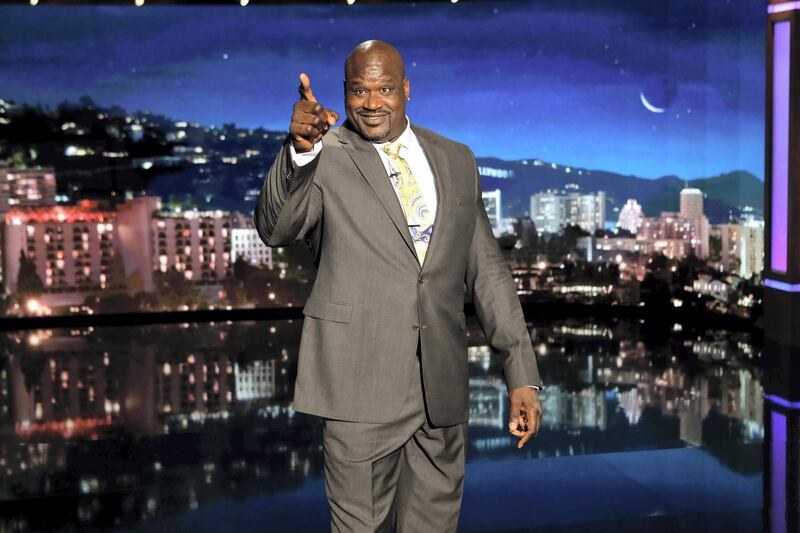 JIMMY KIMMEL LIVE - ABC's "Jimmy Kimmel Live" features a week of guest hosts filling in for Jimmy, starting Monday, October 30. The guest host for Monday, October 30 was Shaquille O'Neal with guests Mila Kunis ("A Bad Moms Christmas"), Aisha Tyler ("Criminal Minds") and musical guest Ty Dolla $ign featuring YG. (Randy Holmes via Getty Images)
SHAQUILLE O'NEAL