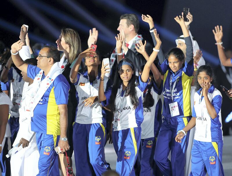 Abu Dhabi, United Arab Emirates - March 17th, 2018: Athletes enter. The Opening Ceremony of the Special Olympics Regional Games. Saturday, March 17th, 2018. ADNEC, Abu Dhabi. Chris Whiteoak / The National