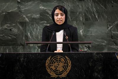 Somaya Faruqi, activist and former captain of the Afghan Girls Robotics Team, speaks during the Transforming Education Summit on the sidelines of the United Nations General Assembly. Reuters