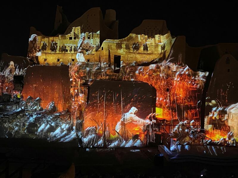 Display of digital historic show is projected during the welcome ceremony for the annual G20 Summit World Leaders onto Salwa Palace in At-Turaif, one of Saudi Arabia?s UNESCO World Heritage sites, in Diriyah, Saudi Arabia. REUTERS