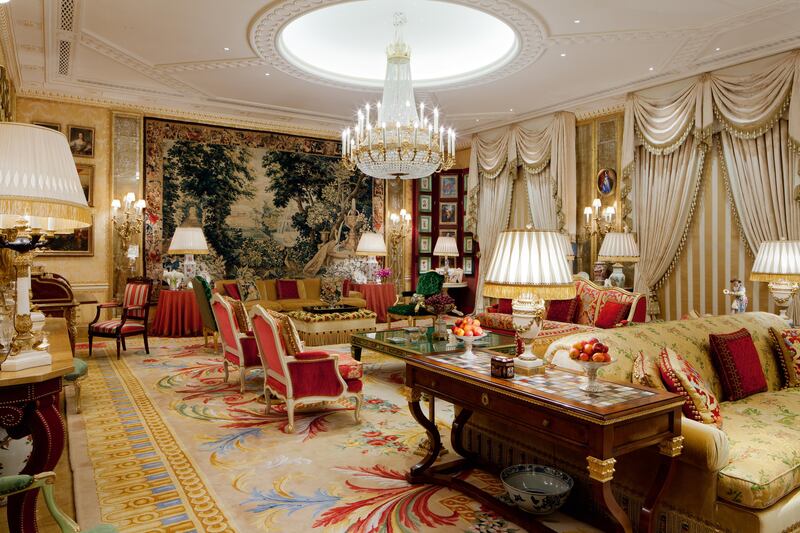 All the rich elements that I so love to use are hard at work in this drawing room. The incredible seventeenth-century tapestry with its subtle strength and the femininity of the yellow damask walls, edged with specially made gilded fillets, combined with the tones, colors and textures in the carpet, furnishings and furniture,  come together to create their own richness. the seating areas are carefully laid out to allow for easy flow of movement in and around the many groupings of furniture. (Photo by James McDonald)