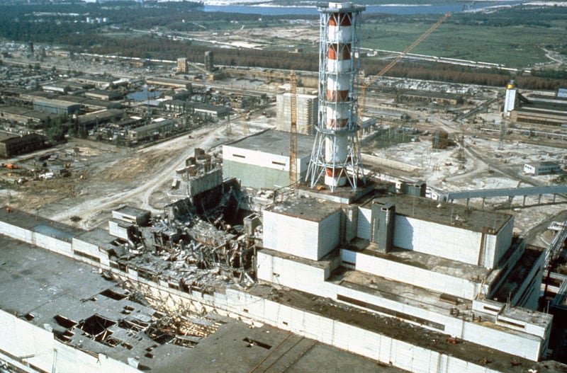 CHERNOBYL, UKRAINE, USSR - MAY 1986: Chernobyl nuclear power plant a few weeks after the disaster. Chernobyl, Ukraine, USSR, May 1986.     (Photo by Laski Diffusion/Getty Images)