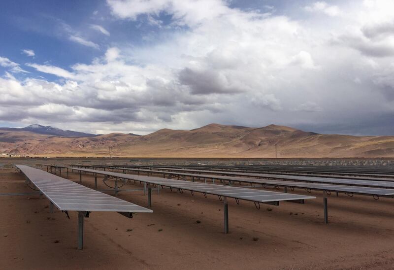 Solar panels are seen at a solar farm, built on the back of funding and technology from China, in Salar de Cauchari, Argentina, April 3, 2019. Picture taken April 3, 2019. REUTERS/Miguel Lobianco NO RESALES. NO ARCHIVES