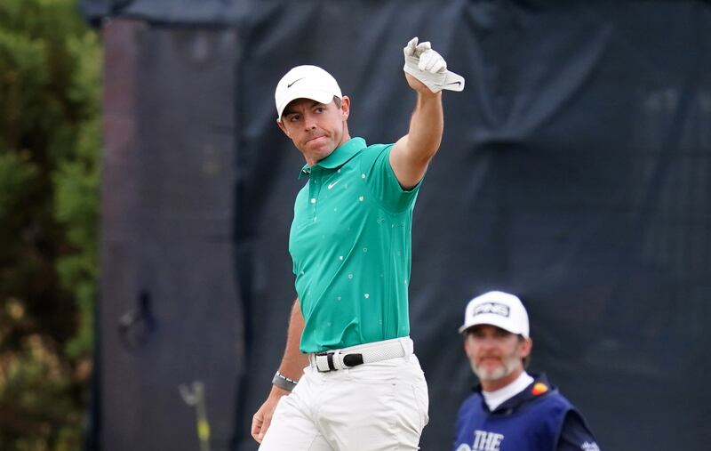 Rory McIlroy celebrates his eagle. PA