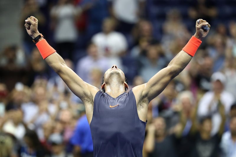 Rafael Nadal of Spain celebrates his five-set win in the men's singles quarter-final match against Dominic Thiem of Austria. AFP