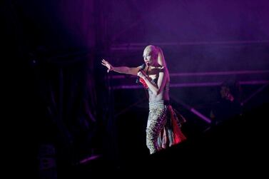 Gwen Stefani on stage after the Dubai World Cup at Meydan Racecourse on March 30. Twitter / Dubai World Cup