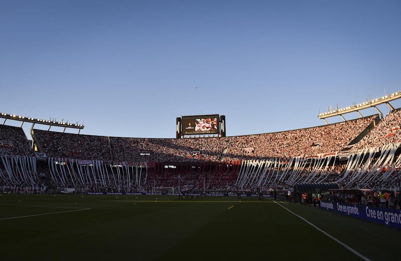 River Plate fans pack out El Monumental Stadium before kick-off before the match was postponed due to riots on the streets. Getty Images