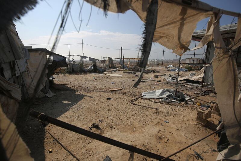 Dismantled tents are all that is left after families were moved out of the Habbaniyah Tourist Camp. AFP