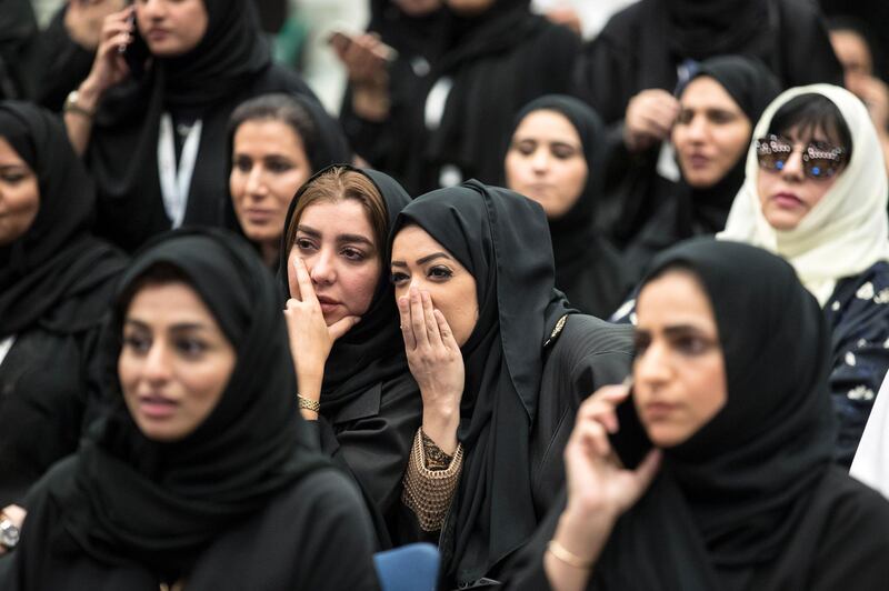 Candidates wait for the announcement of the fourth session of Federal National Council elections at a polling station in Dubai, UAE.  EPA