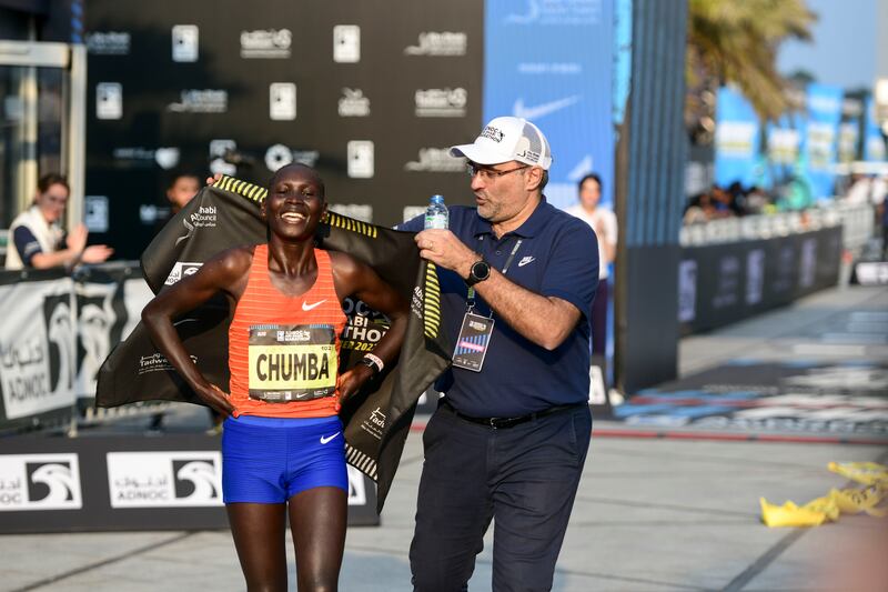 Race winner Eunice Chumba at the Abu Dhabi Marathon. 