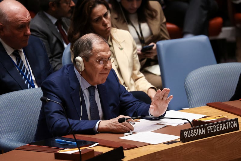 Russian Foreign Minister Sergey Lavrov attends a meeting of the UN Security Council during which Moscow was strongly criticised over the war in Ukraine. Reuters