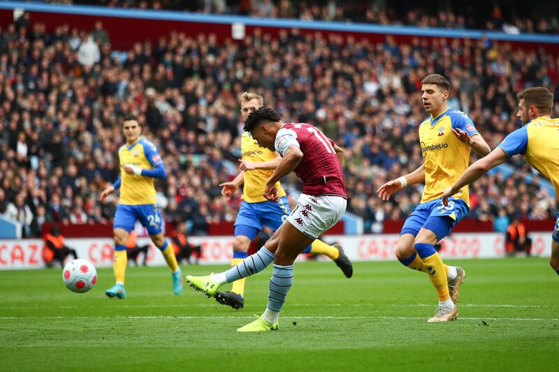 Ollie Watkins scores Aston Villa's opening goal against Southampton. Getty