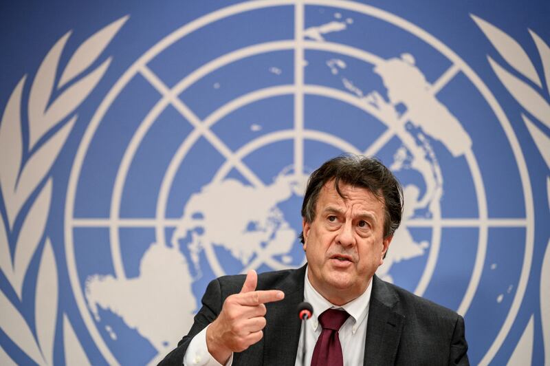 David Gressly at a press conference to discuss the humanitarian situation in Yemen in October 2021, in Geneva.  AFP