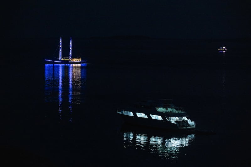 The calm waters of Sharm El Sheikh at night.