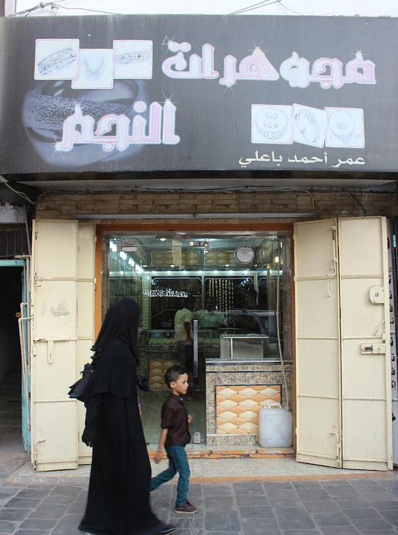 A jewellery shop in Aden’s Al Za’afran market. Mohammed Al Qalisi for The National 