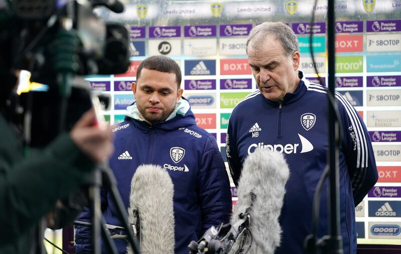 Leeds United manager Marcelo Bielsa speaks to the media after the 4-0 defeat to Tottenham. It was Leeds' fourth defeat on the trot, by an aggregate score of 17-2. AFP