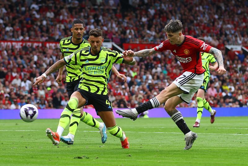 United's Alejandro Garnacho shoots at goal in the second half. Reuters