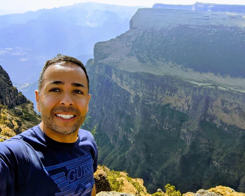 Rachid El Gomri, a Spanish teacher from Dubai, went trekking in Ethiopia but is still teaching his pupils remotely. Courtesy: Mr El Gomri