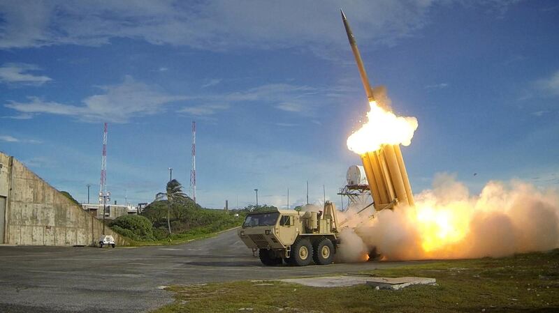 FILE PHOTO: A Terminal High Altitude Area Defense (THAAD) interceptor is launched during a successful intercept test, in this undated handout photo provided by the U.S. Department of Defense, Missile Defense Agency.  U.S. Department of Defense, Missile Defense Agency/Handout via Reuters/File Photo  ATTENTION EDITORS - THIS IMAGE HAS BEEN SUPPLIED BY A THIRD PARTY.