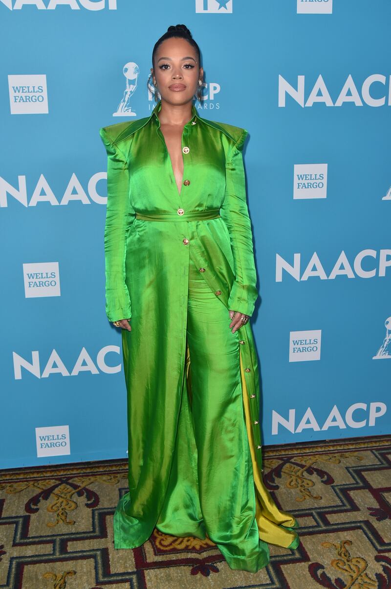 Bianca Lawson arrives at the 53rd NAACP Image Awards live show screening at the Roosevelt Hotel in Los Angeles on February 26, 2022. AP Photo