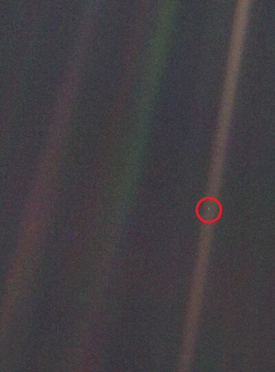 This image of the Earth known as the 'Pale Blue Dot' was taken by the Voyager 1 spaecraft in 1990. Photo: Nasa 