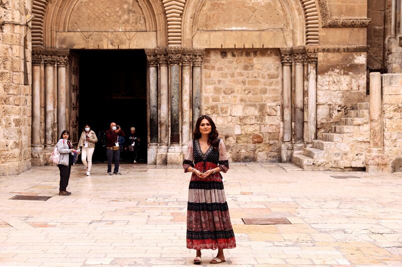 Meza by the entrance to the Church of the Holy Sepulchre in Jerusalem's Old City. Reuters