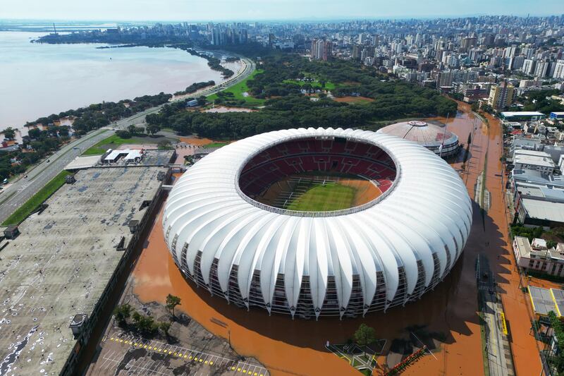 Floodwater surrounds the Estadio Beira-Rio after the Guaiba river burst its banks in Porto Alegre, Brazil. Getty Images