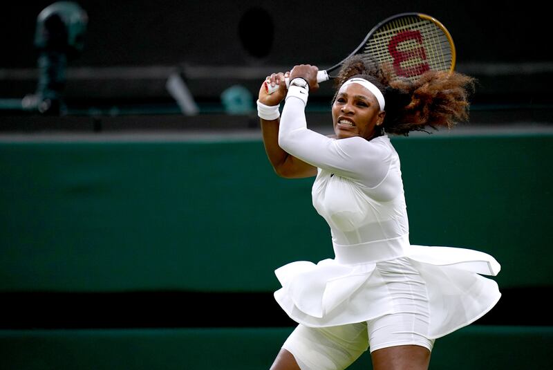 Serena Williams during her most recent match in the first round of Wimbledon on June 29. PA