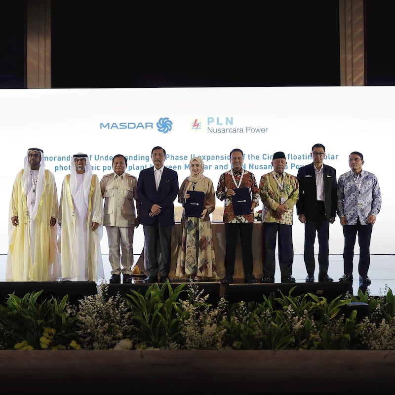 Suhail Al Mazrouei, Minister of Energy and Infrastructure, at the signing ceremony between Masdar and PLN Nusantara Power at the UAE-Indonesia Economic Forum in Jakarta. Photo: Masdar