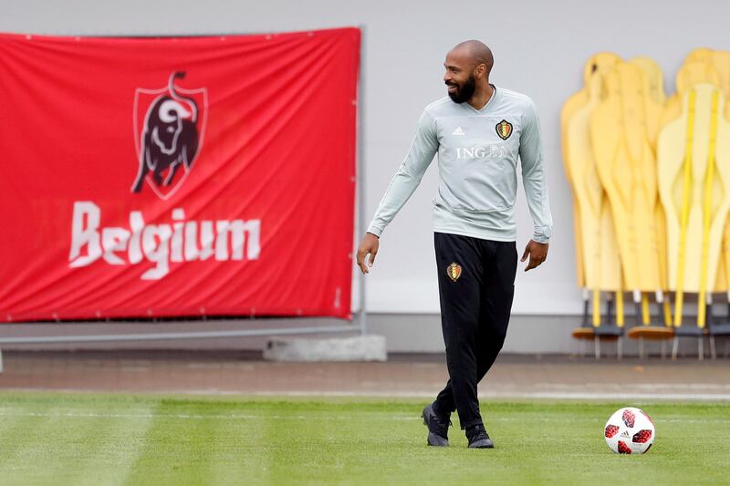 Belgium assistant coach Thierry Henry during training in Dedovsk, Russia on July 9, 2018. Reuters