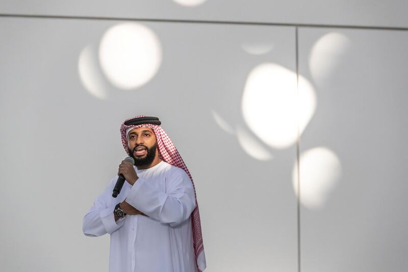 ABU DHABI, UNITED ARAB EMIRATES. 01 DECEMBER 2018. BIGPICTURE OPTION. UAE National Day Program at the Louvre Abu Dhabi. Emirati poer Salem Shukri Alattas. (Photo: Antonie Robertson/The National) Journalist: None. Section: National.