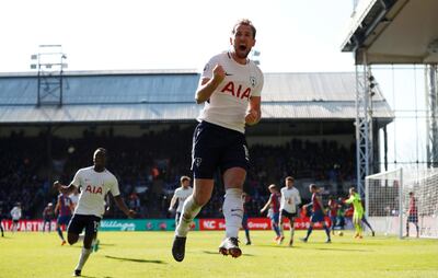 Soccer Football - Premier League - Crystal Palace vs Tottenham Hotspur - Selhurst Park, London, Britain - February 25, 2018   Tottenham's Harry Kane celebrates scoring their first goal    Action Images via Reuters/Paul Childs    EDITORIAL USE ONLY. No use with unauthorized audio, video, data, fixture lists, club/league logos or "live" services. Online in-match use limited to 75 images, no video emulation. No use in betting, games or single club/league/player publications.  Please contact your account representative for further details.     TPX IMAGES OF THE DAY