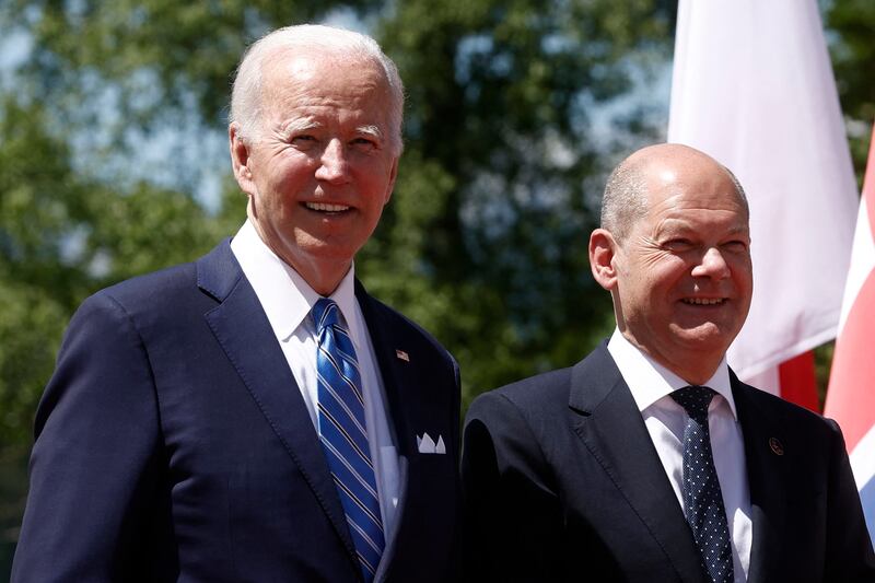 US President Joe Biden receives German Chancellor Olaf Scholz on March 3, 2023. AFP