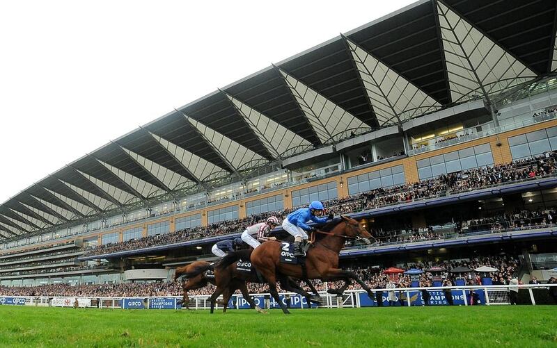 Silvestre De Sousa celebrating as he rides Farhh to win The QIPCO Champion Stakes at Ascot on Saturday. Charlie Crowhurst / Getty Images