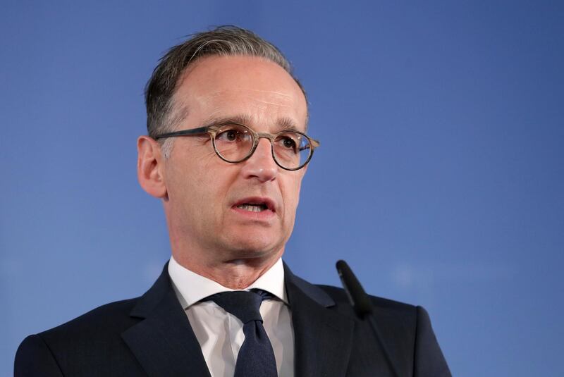 German Foreign Minister Heiko Maas addresses the media during a joint press conference with the Foreign Minister of Turkey Mevlut Cavusoglu, after a meeting in Berlin, Germany, Thursday, July 2, 2020. (AP Photo/Michael Sohn, pool)