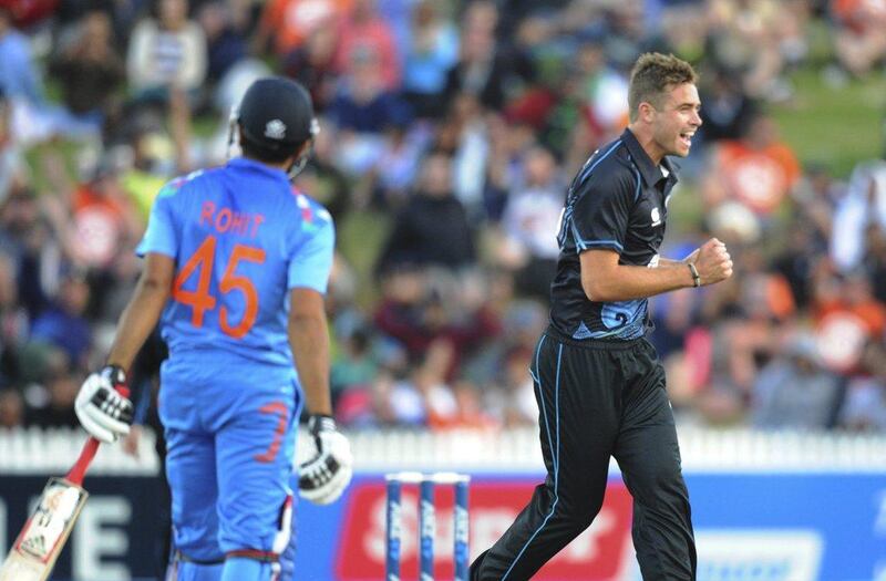 Tim Southee, right, took four wickets for 72 runs for New Zealand on Wednesday. Ross Setford / AP / SNPA