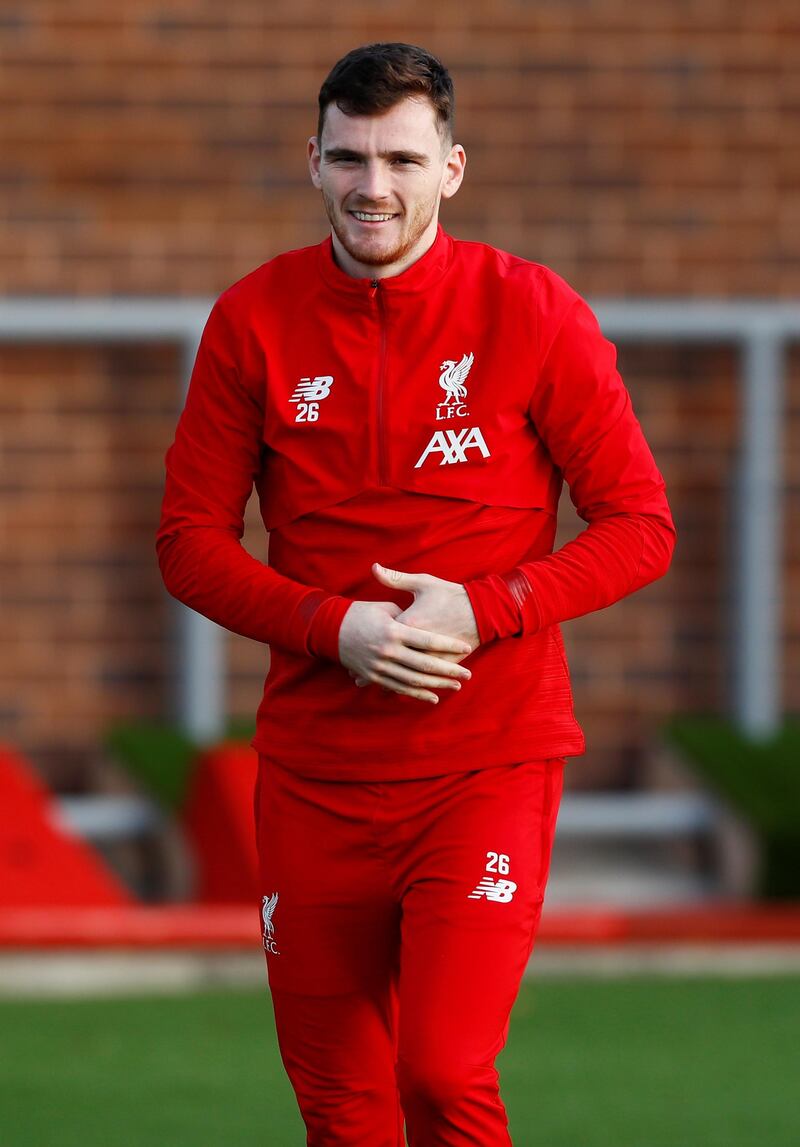 Liverpool's Andrew Robertson prepares for the match. Reuters
