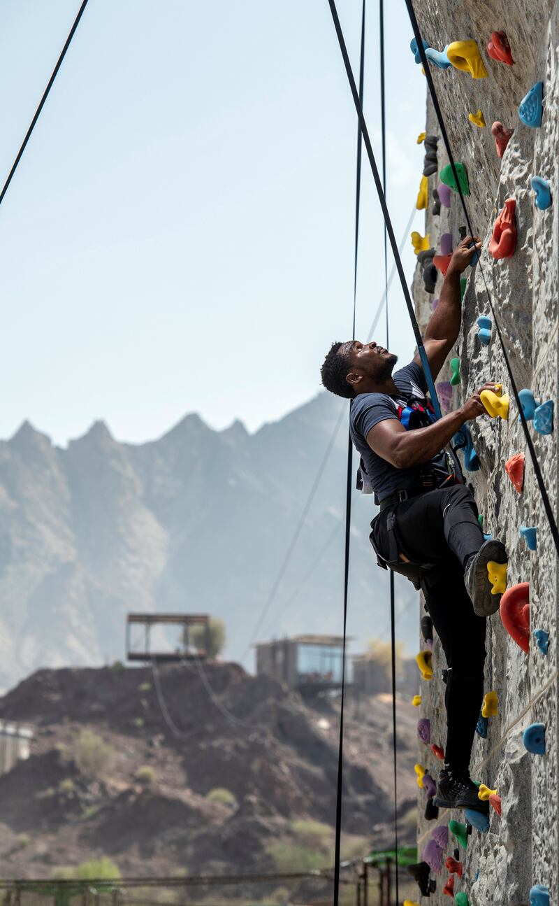 The climbing wall at Hatta Wadi Hub. Chris Whiteoak / The National