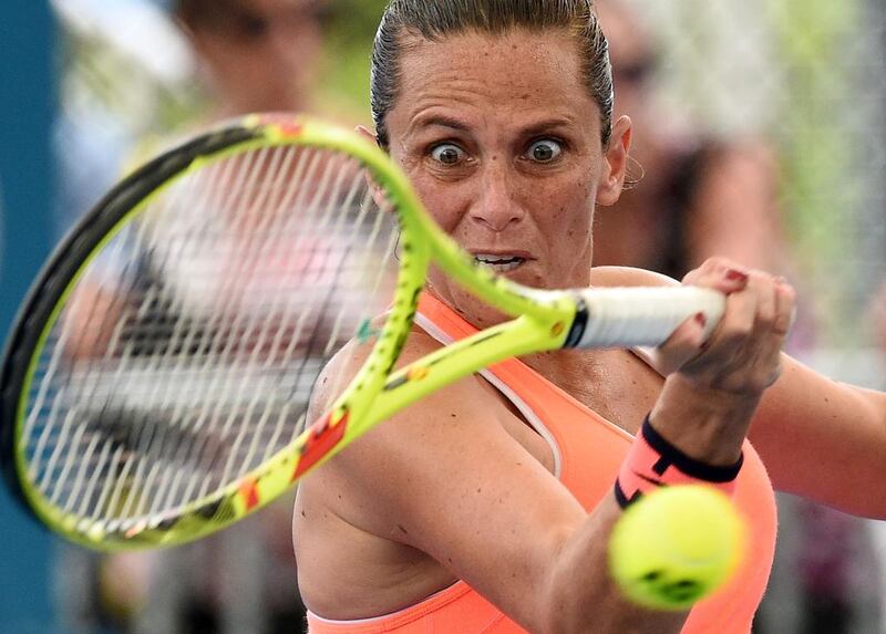 Roberta Vinci of Italy hits a return against Japan’s Misaki Doi in their women’s second round match at the Brisbane International tennis tournament in Australia. Saeed Khan / AFP