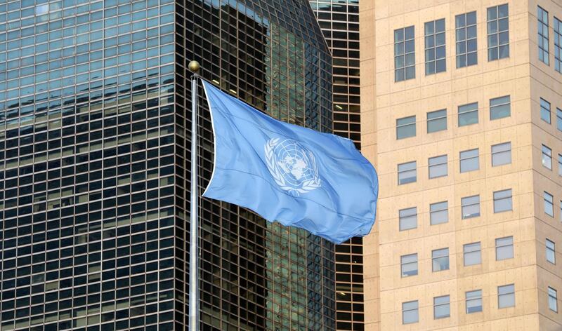 (FILES) In this file photo taken on September 23, 2019 the United Nations flag is seen is seen during the Climate Action Summit 2019 at the United Nations General Assembly Hall in New York City. The United States and China remained at loggerheads April 30, 2020 over a UN Security Council draft resolution calling for a 90-day humanitarian pause in conflicts worldwide in the face of the coronavirus pandemic. / AFP / Ludovic MARIN
